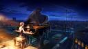Dessin - femme au piano sur les toits - 4K